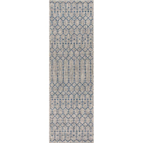 Jonathan Y Ourika Moroccan Geometric Textured Weave Indoor/outdoor Area Rug In Light Gray/navy