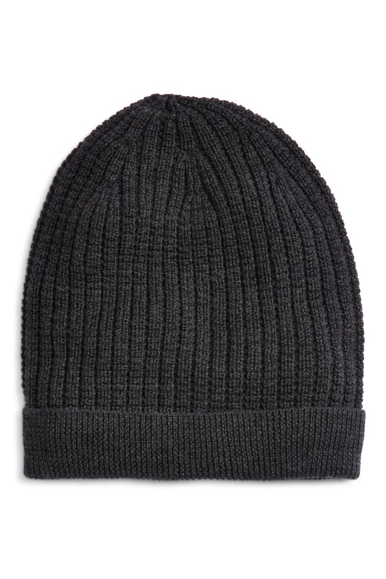 Ribbed Merino Wool Beanie, Main, color, CHARCOAL