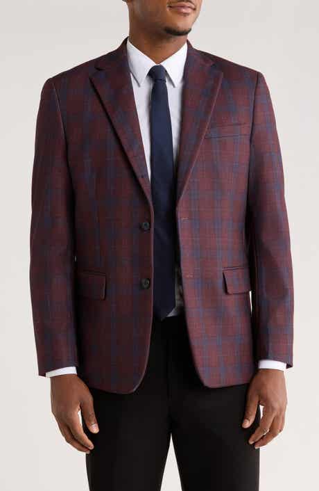 Duchamp Slim Fit Plaid Stretch Knit Blazer