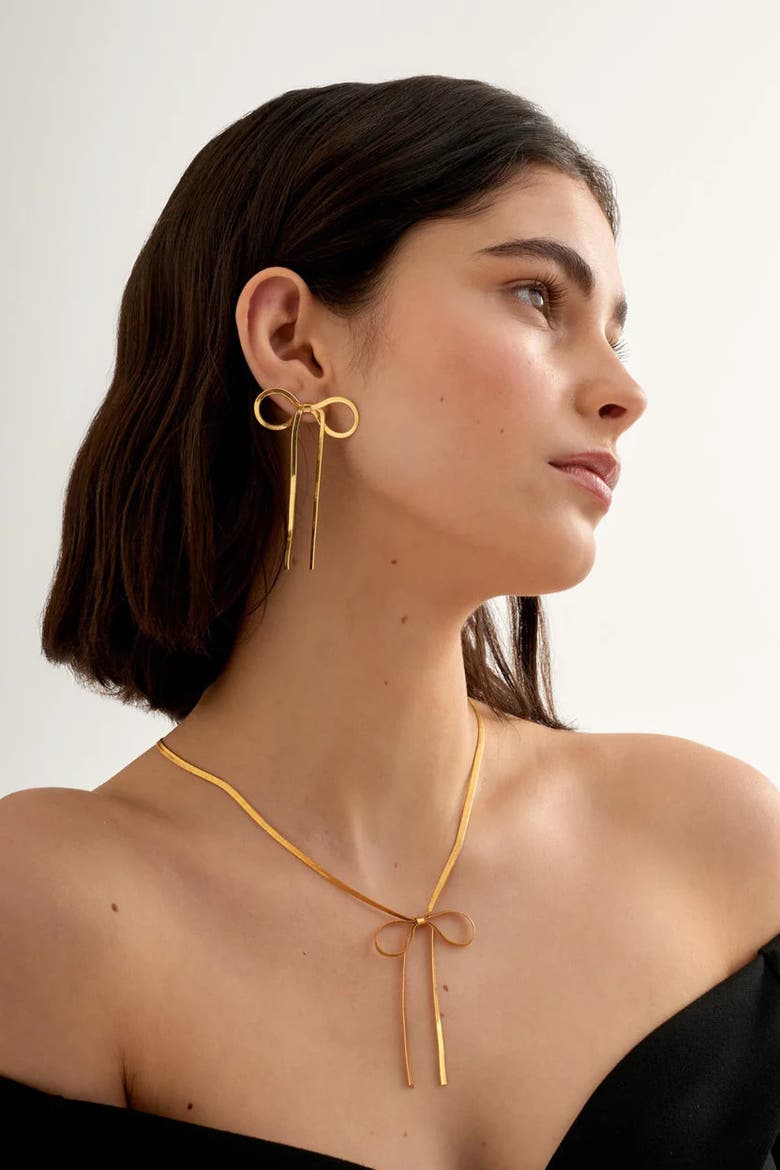 Amelie Waterproof Gold Bow Oversized Earrings, Alternate, color, Gold