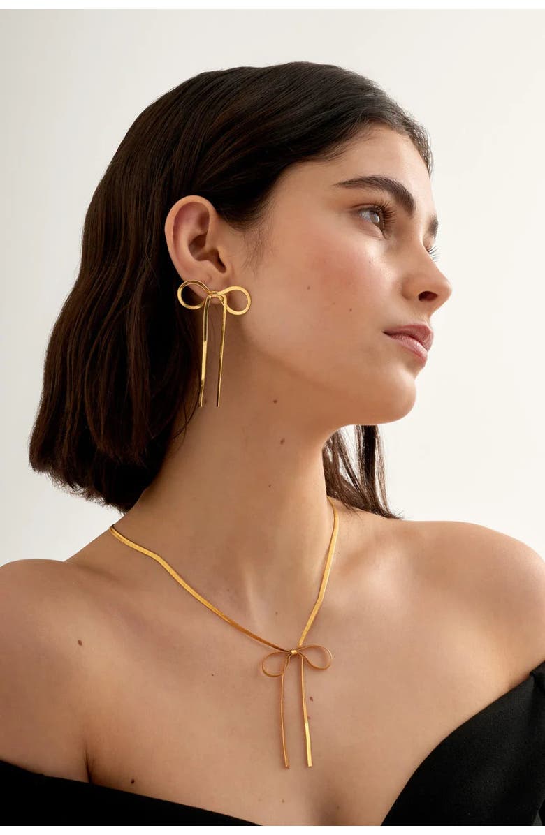 Katie Loxton Amelie Waterproof Gold Bow Oversized Earrings, Alternate, color, Gold