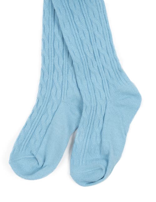 Leveret Girls Cable Knit Tights, Cotton Blend In Blue
