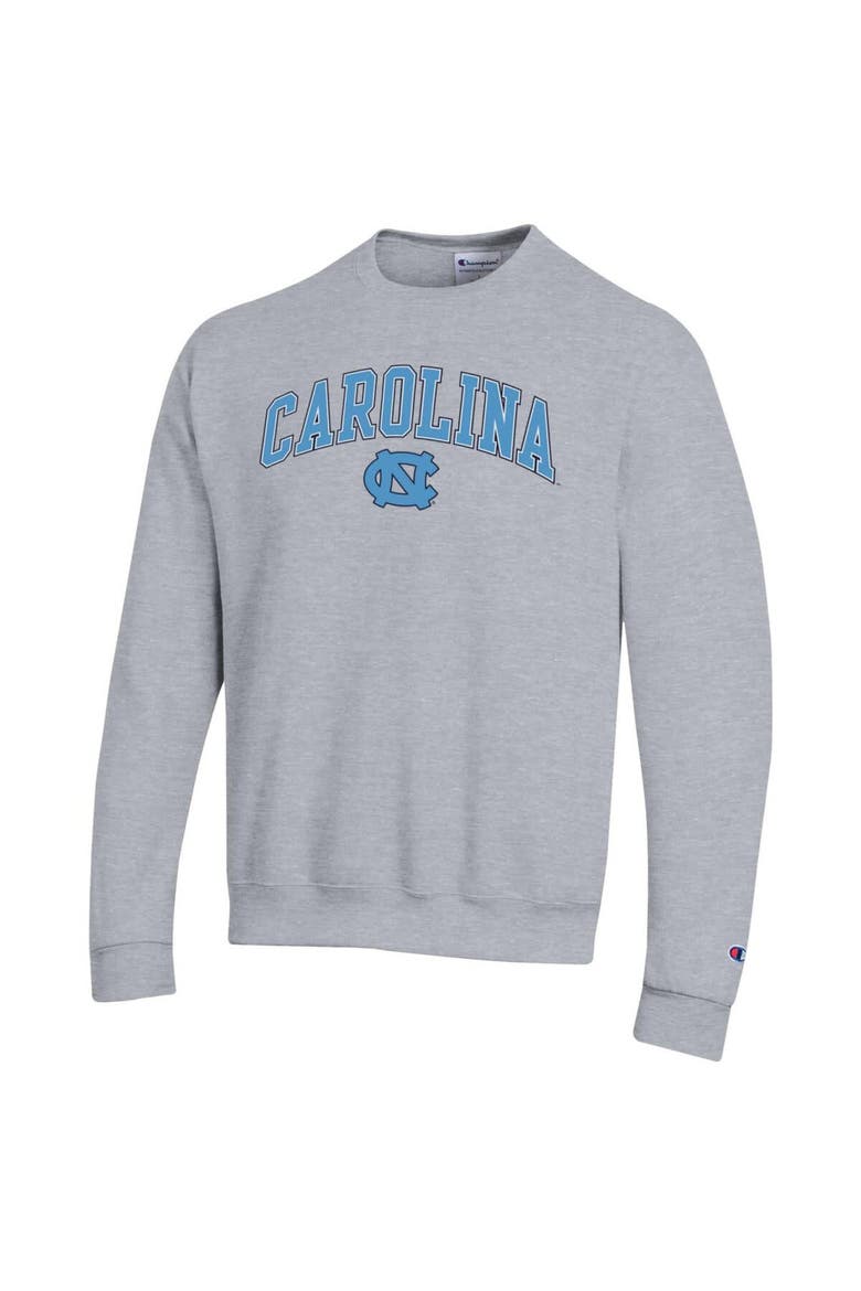 Men's Champion  Heather Gray North Carolina Tar Heels Arch Over Logo Pullover Sweatshirt, Alternate, color, Heather Gray