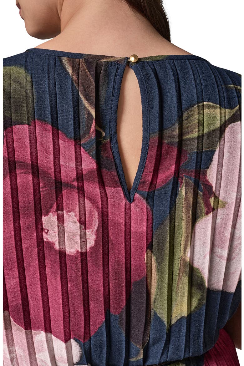 Floral Pleated Chiffon Midi Dress, Alternate, color, NAVY/ BLCK