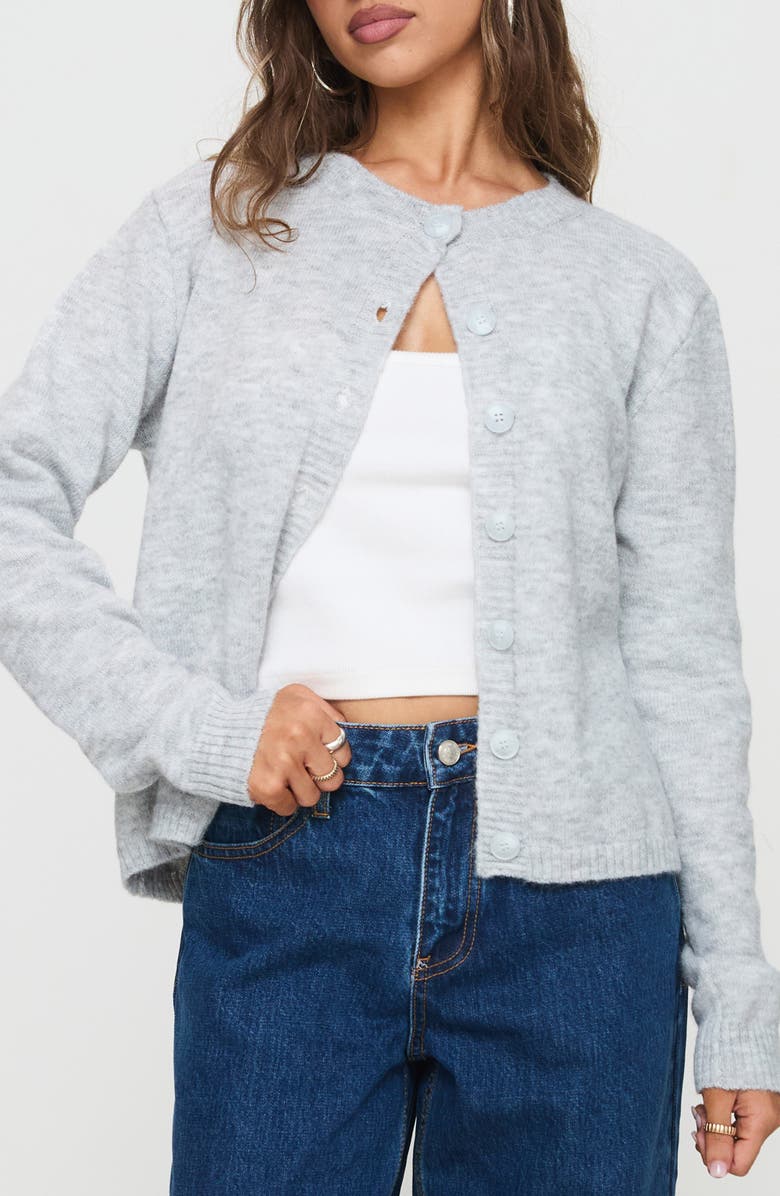 Princess Polly Denmark Crewneck Cardigan, Main, color, Grey