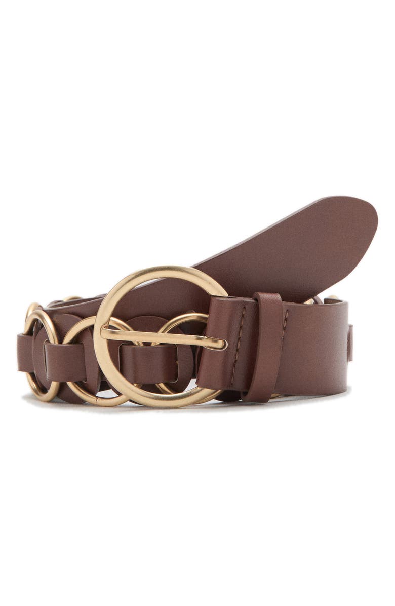 MANGO Faux Leather Chain Belt, Main, color, Brown