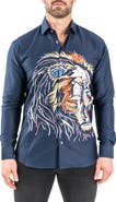 Maceoo Fibonacci Lion Embroidered Contemporary Fit Button-Up Shirt