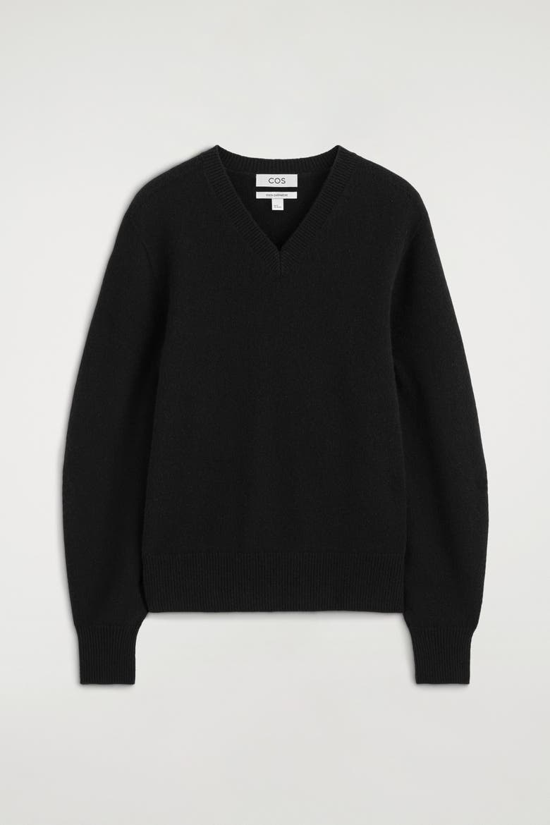 Sculpted Cashmere V-Neck Sweater, Alternate, color, BLACK