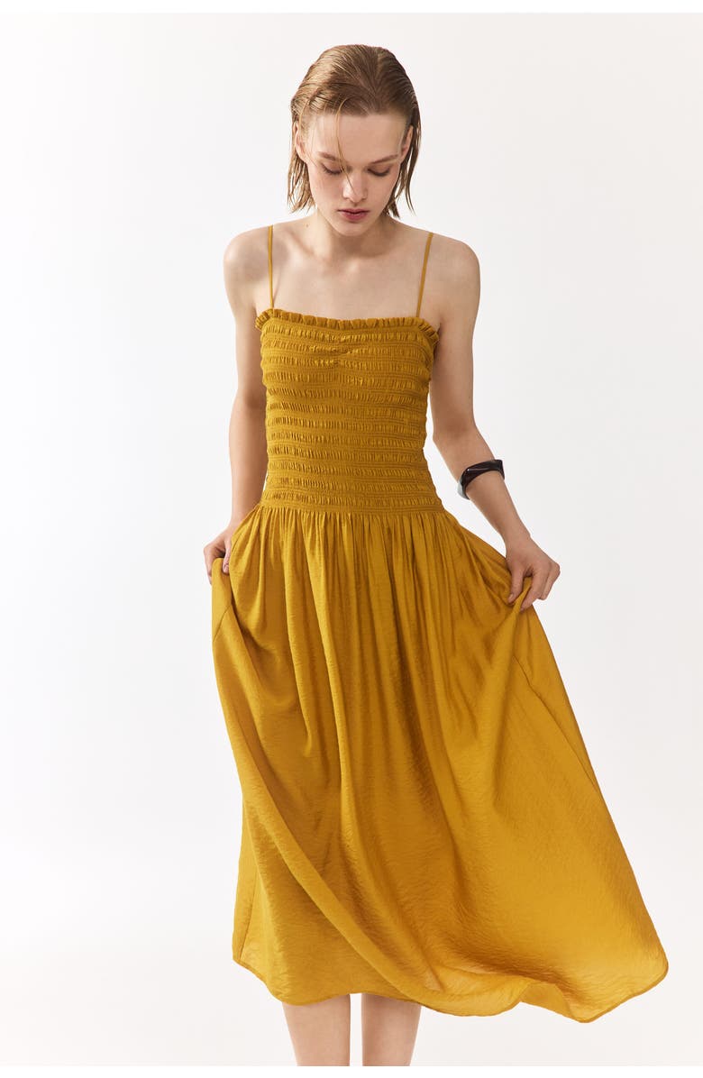 H&M Smocked-bodice Strappy Dress, Alternate, color, Mustard Yellow