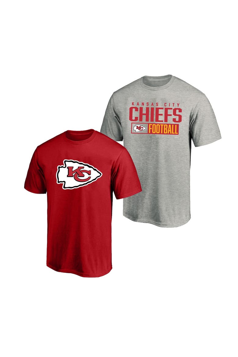 Men's Fanatics  Heather Gray/Red Kansas City Chiefs Big & Tall 2-Pack T-Shirt Set, Main, color, Heather Gray