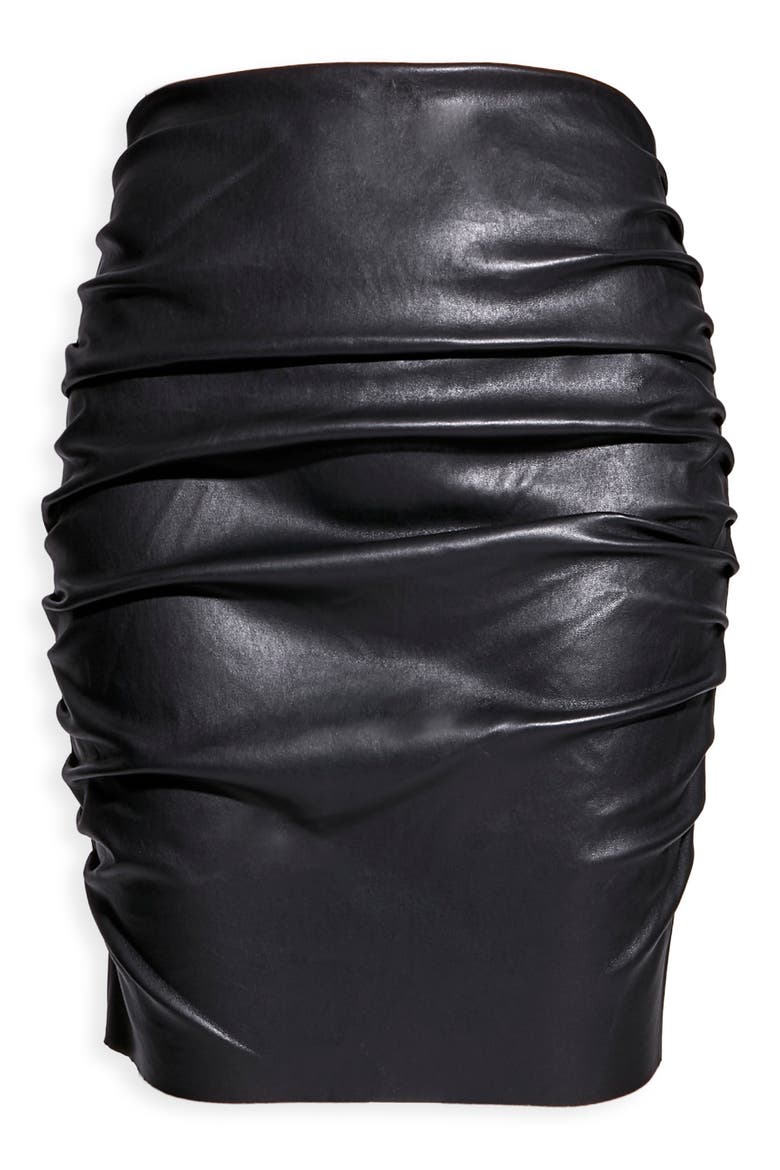 Everly Stretch Leather Skirt, Alternate, color, BLACK
