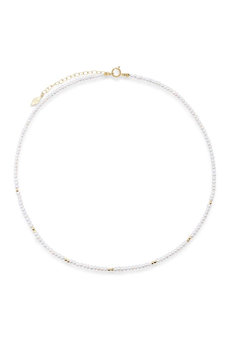 The "Glimmer Choker" with 14k Faceted Gold Beads & Pearl Necklace, Main, color, White Pearl