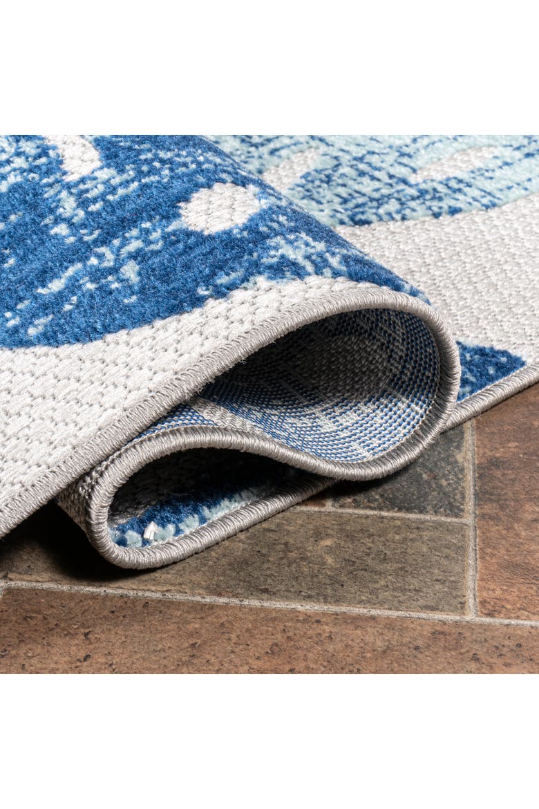 Monstera Tropical Leaf High-Low Indoor/Outdoor Area Rug, Alternate, color, Light Gray/Navy