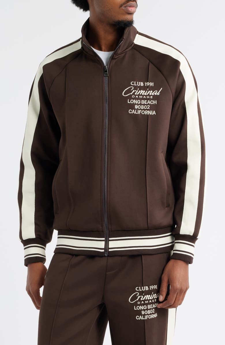 CRIMINAL DAMAGE Pintuck Track Jacket, Alternate, color, Chocolate/Off White