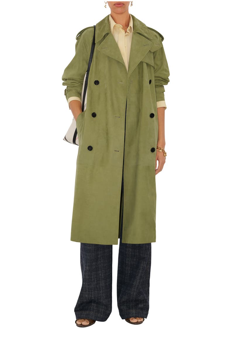 Burberry Long Nubuck Castleford Trench Coat, Main, color, Wreath