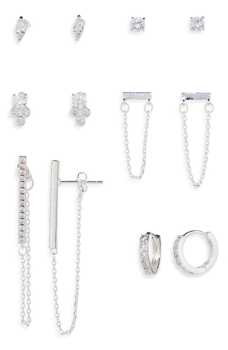 NORDSTROM RACK 6 Pairs Assorted Earrings, Main, color, Clear- Silver
