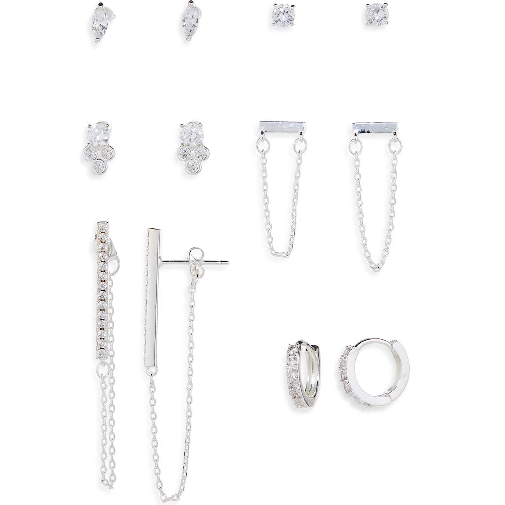 Nordstrom Rack 6 Pairs Assorted Earrings In Silver