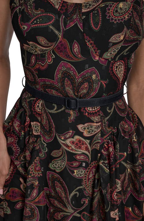 Bcbg Print Belted Sleeveless Midi Dress In Black
