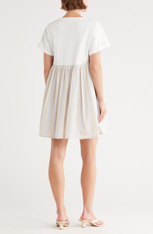 Wishlist Stripe Twofer Mixed Media Cotton Babydoll Dress In Gray