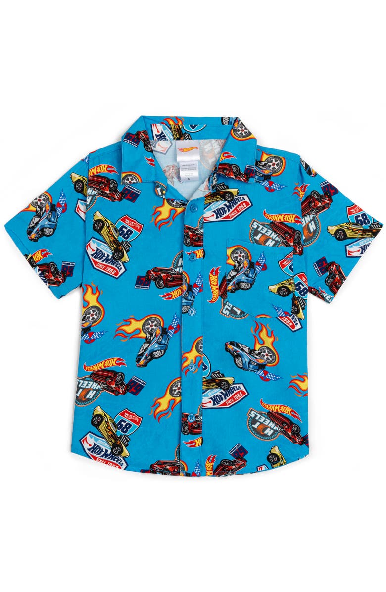 Hot Wheels Short Sleeve Button Down Shirt, Main, color, Blue