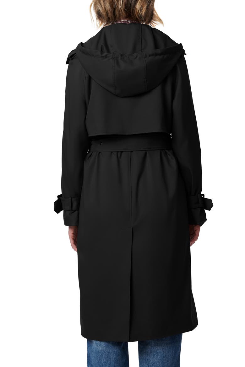 Double Breasted Hooded Trench Coat, Alternate, color, BLACK