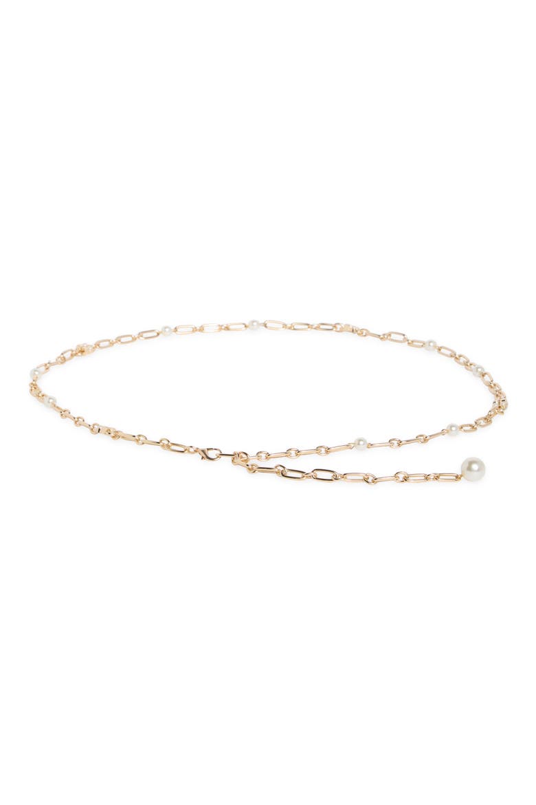 Faux Pearl Charm Chain Belt, Main, color, POLISHED GOLD