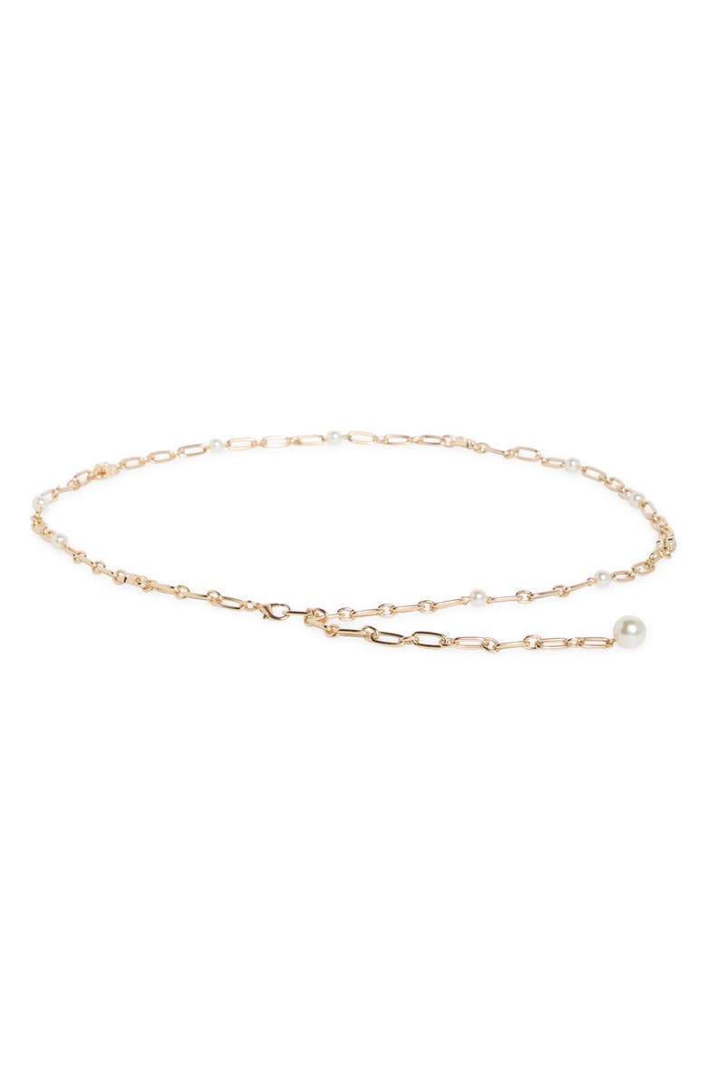 Kate Spade New York Faux Pearl Charm Chain Belt, Main, color, Polished Gold