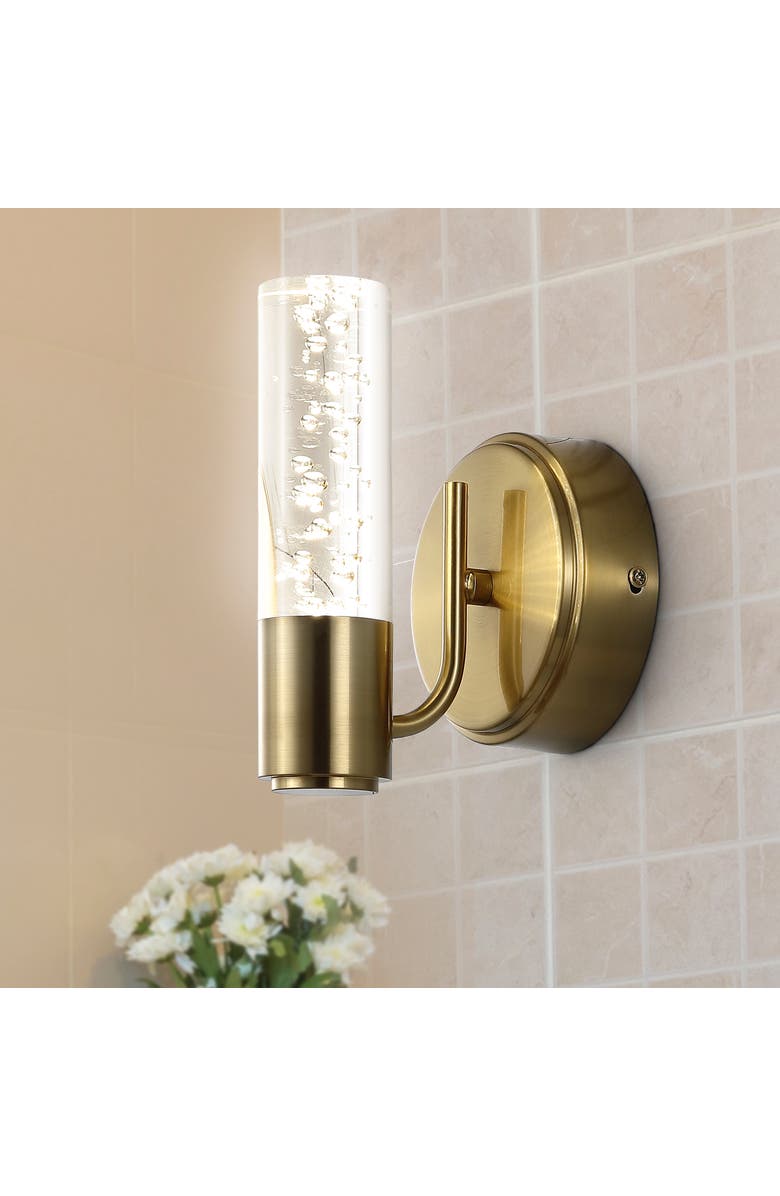 JONATHAN Y Bolha 1-Light Minimalist Modern Bubble Acrylic/Iron Integrated LED Vanity Light, Alternate, color, Brass Gold