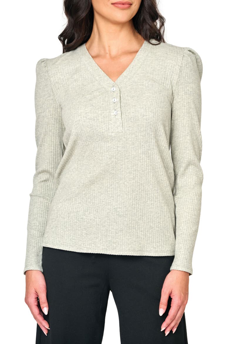 Amelia Cotton Rib Henley, Main, color, HEATHER GREY