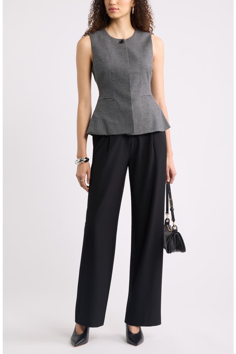 Patterned Peplum Vest, Alternate, color, BLACK- GREY MINI CHECK