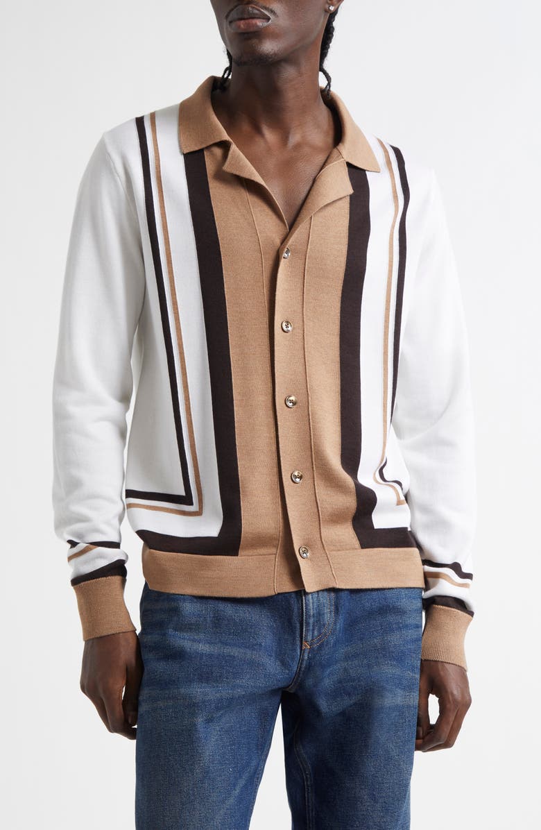 Dolce&Gabbana Colorblock Virgin Wool & Silk Cardigan, Main, color, Latte/ Marrone/ Beige