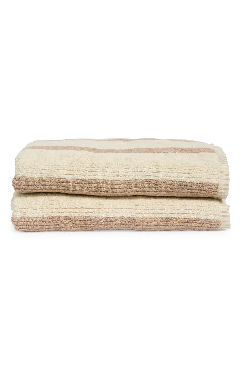 NORDSTROM RACK 2-Pack Reversible Stripe Bath Towel, Main, color, Tan Thread