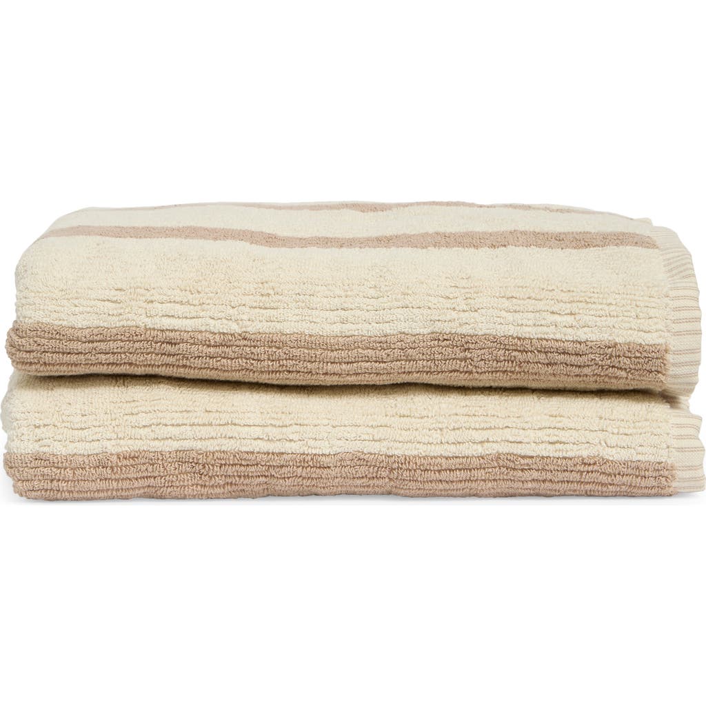 Nordstrom Rack 2-pack Reversible Stripe Bath Towel In Brown