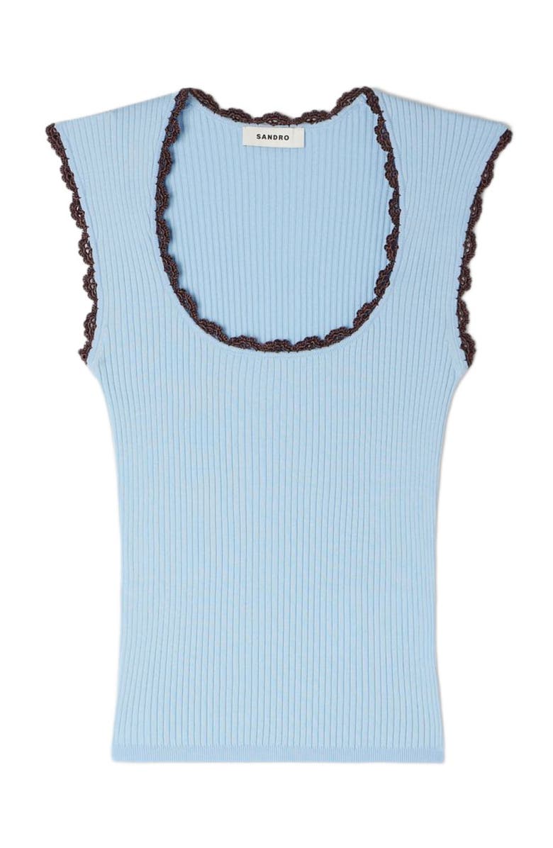 SANDRO Crochet detail knit top, Alternate, color, Sky Blue