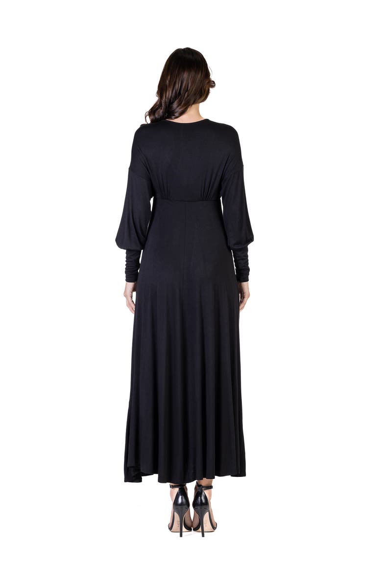 24seven Comfort Apparel V-Neck Long Sleeve Maxi Dress, Alternate, color, Black
