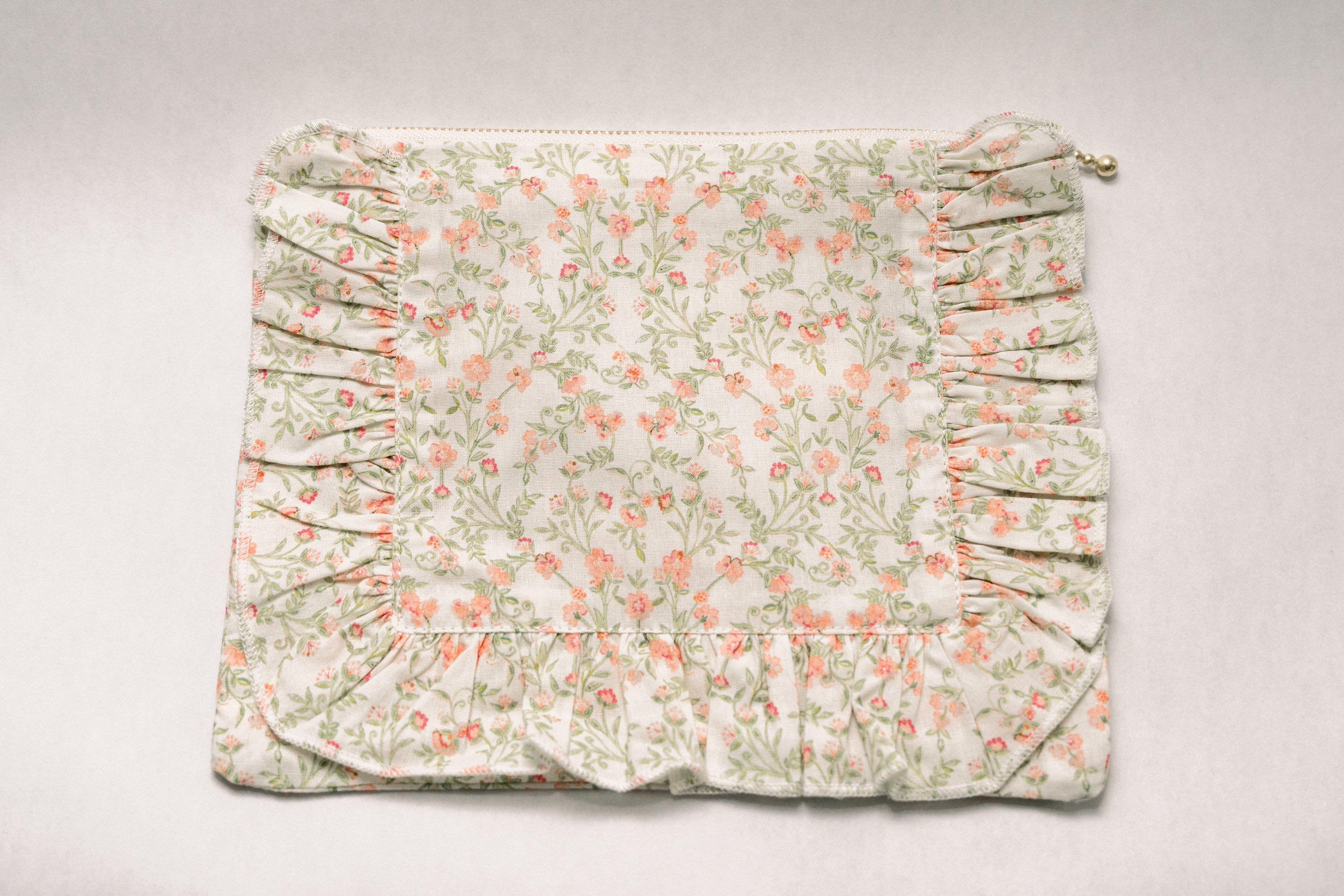 Timeless Floral Ruffle Zipper Pouch, Alternate, color, Apricot Meadow