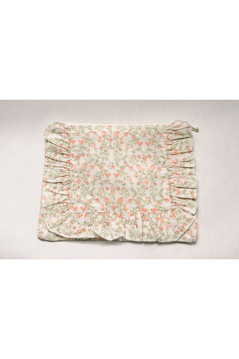 Timeless Floral Ruffle Zipper Pouch, Alternate, color, Apricot Meadow