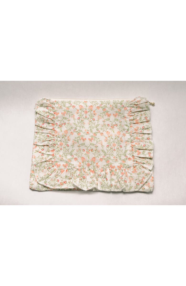 Piper&Cloth Timeless Floral Ruffle Zipper Pouch, Alternate, color, Apricot Meadow