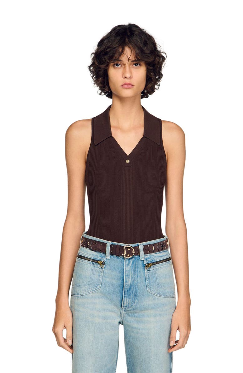 SANDRO Suede belt with rivets, Alternate, color, Brown