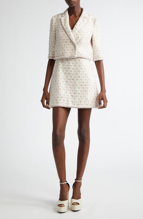 Giambattista Valli Windowpane Check Tweed Crop Jacket In Ivory/rose