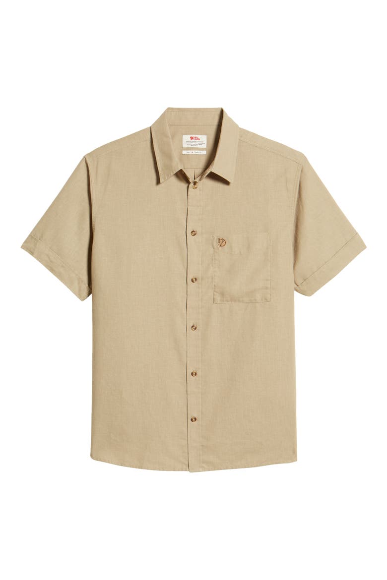 Fjällraven Ovik Travel Short Sleeve Button-Up Shirt, Alternate, color, SAND STONE