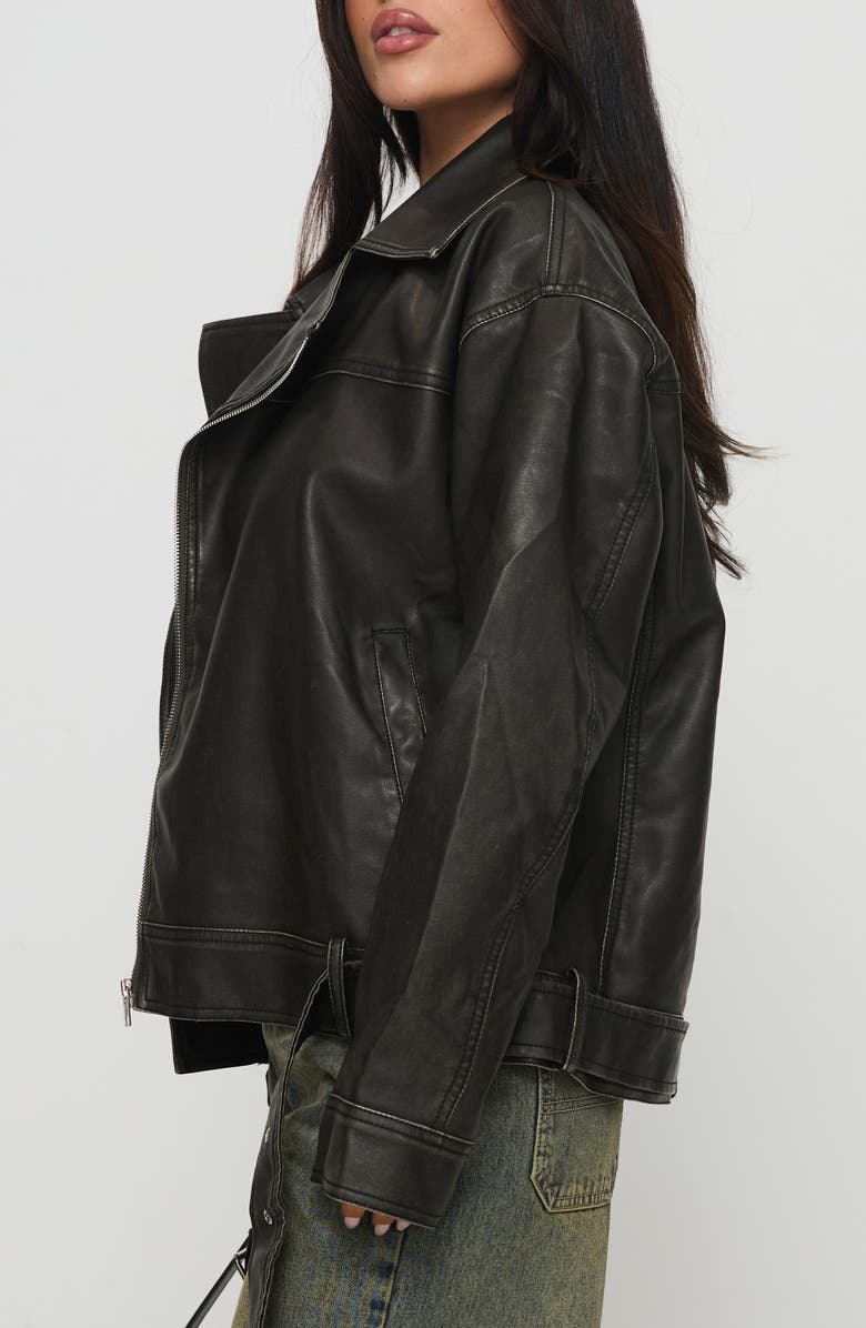 Princess Polly Aldrich Oversize Faux Leather Moto Jacket, Alternate, color, Washed Grey