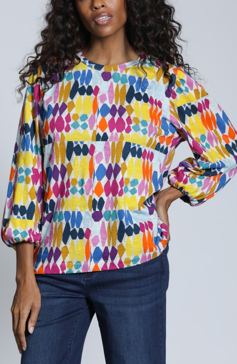 APNY Painted Pebbles Long Sleeve Cotton Knit Top, Main, color, Yellowpink Multi