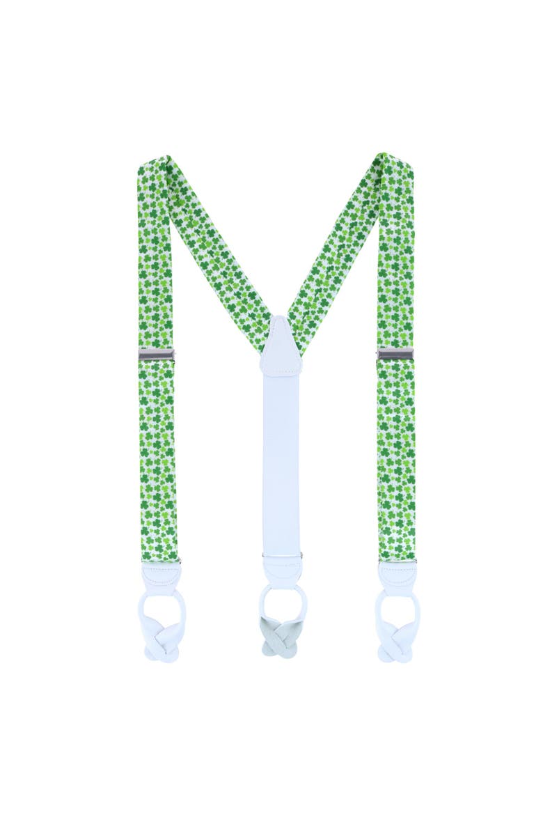 White Shamrock Silk Button End Suspenders, Alternate, color, White