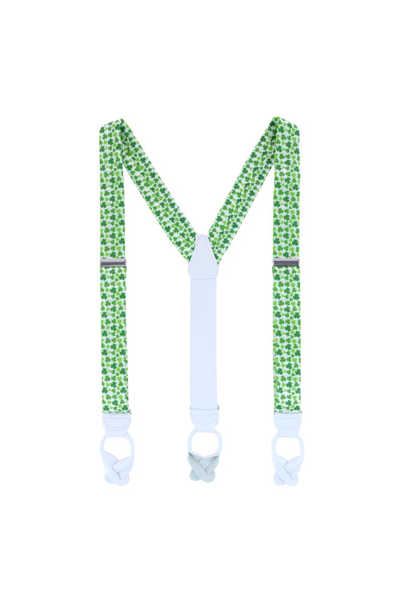 Trafalgar White Shamrock Silk Button End Suspenders, Alternate, color, White