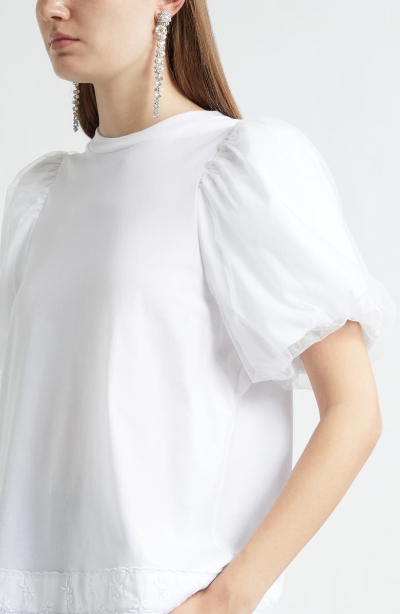 Simone Rocha Eyelet Trim Puff Sleeve Knit Top, Alternate, color, White