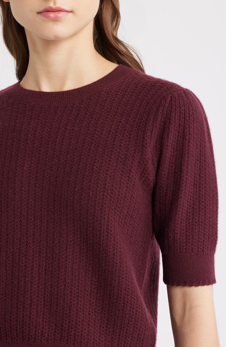 FRAME The Ladder Pointelle Short Sleeve Cashmere Sweater, Alternate, color, Cabernet
