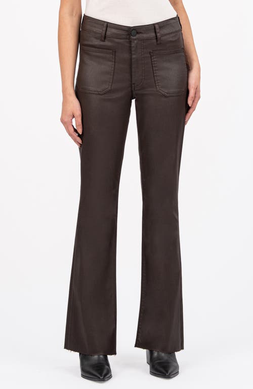 KUT from the Kloth Stella Fab Ab Raw Hem Coated Flare Jeans in Chocolate 