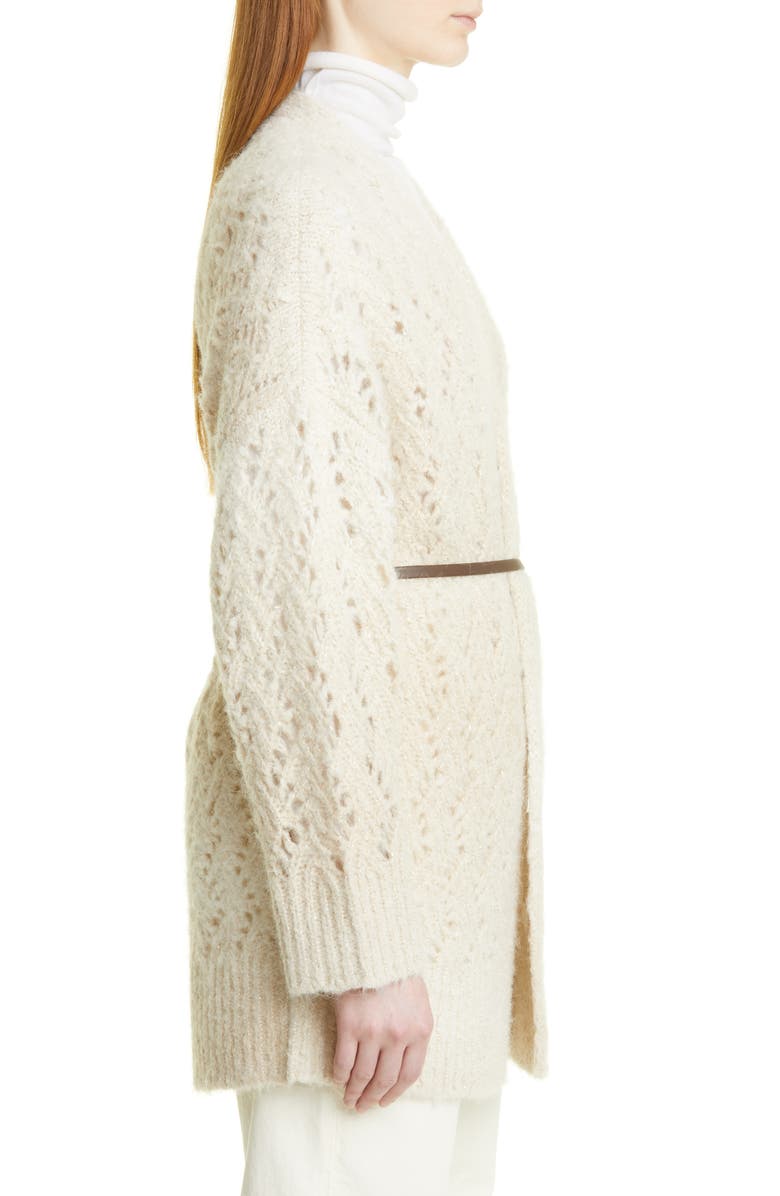 Fabiana Filippi Belted Crochet Metallic Alpaca Blend Cardigan, Alternate, color, 