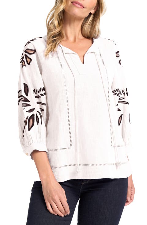 Athena Embroidered Puff Sleeve Cotton Top